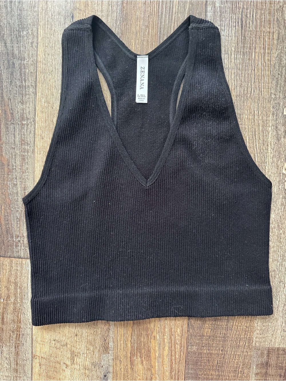 Zenana Outfitters Black Ribbed V-Neck Crop Bralette